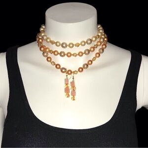 Vintage Peach Color Necklace and Earrings